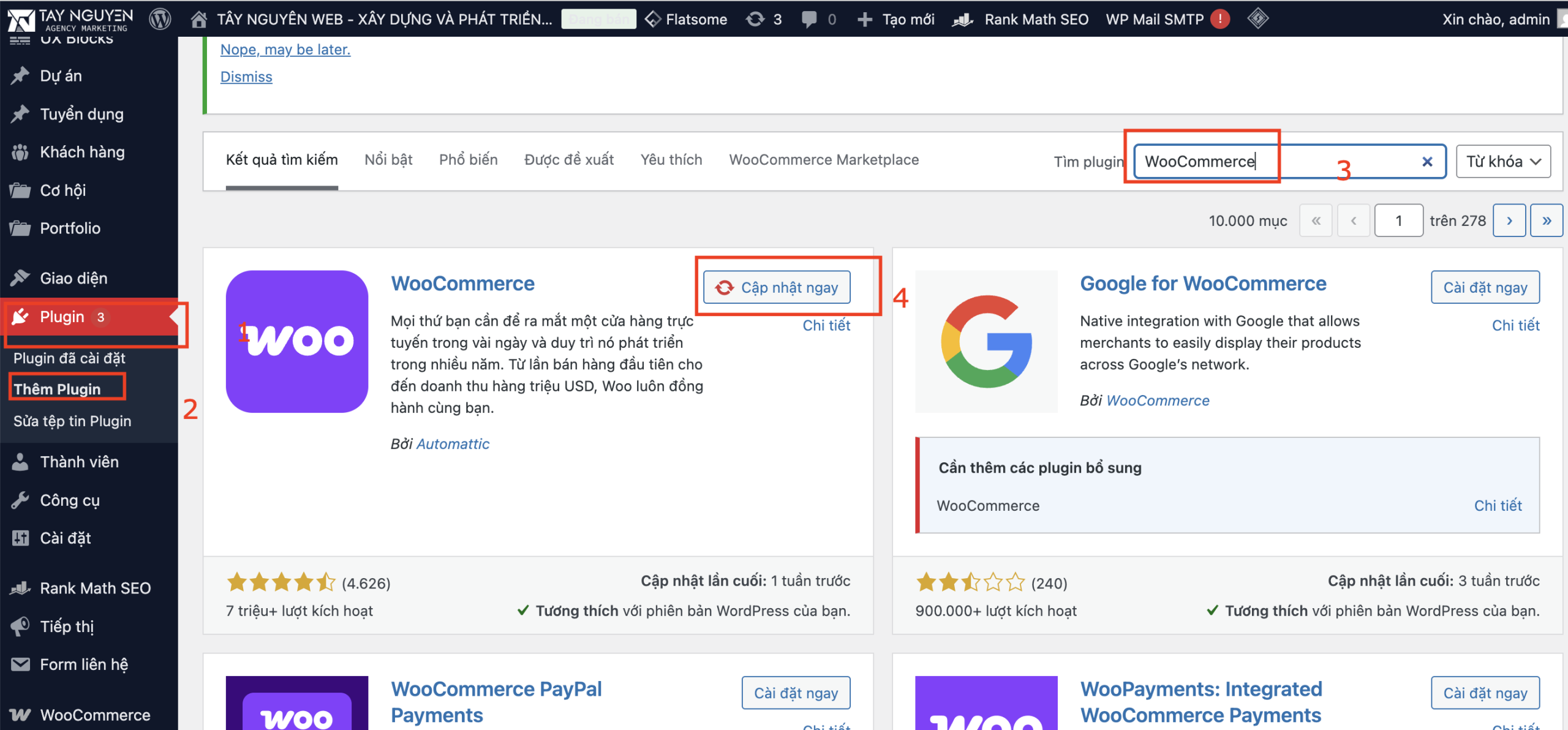 Cách cài đặt plugin WooCommerce từ kho plugin của WordPress
