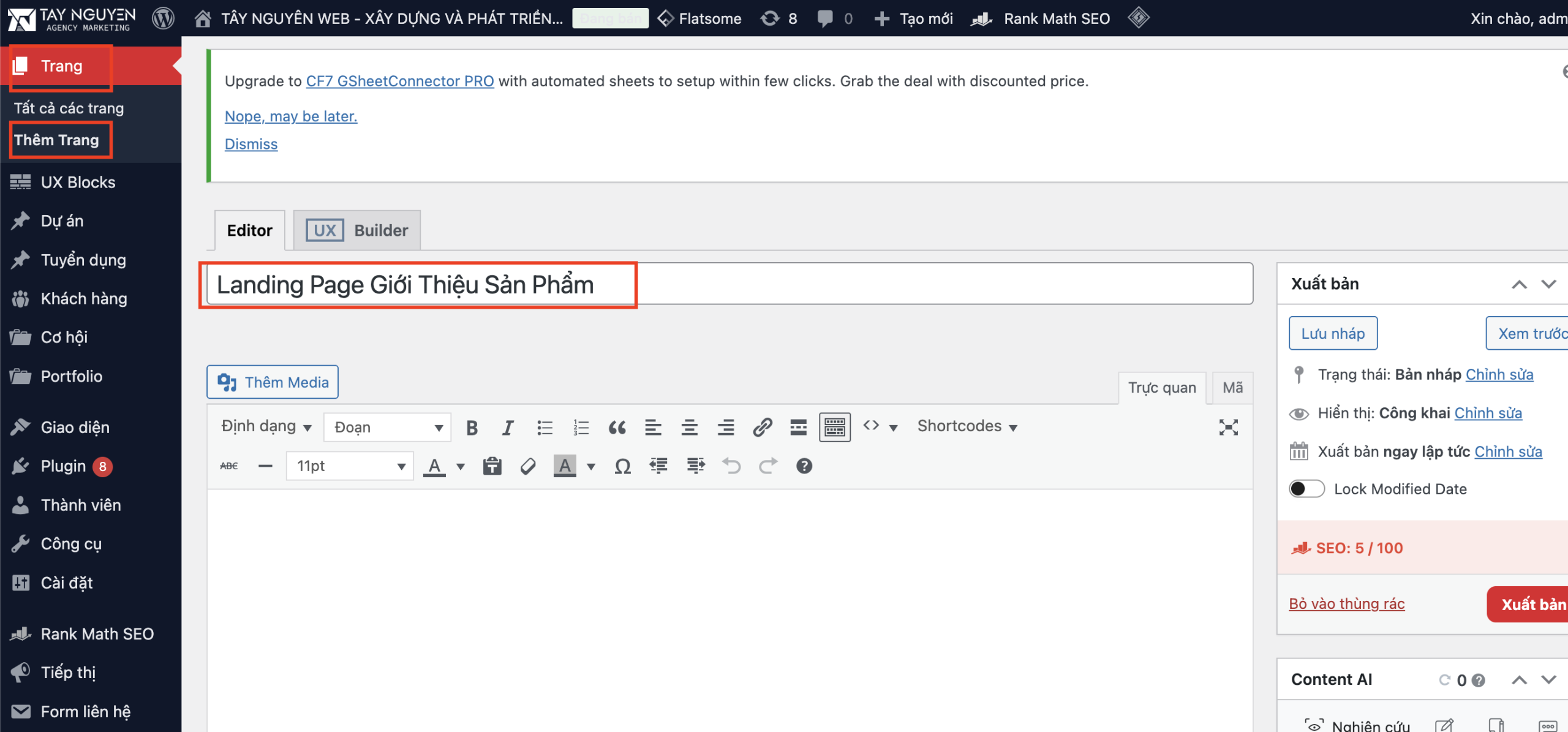 Tạo trang mới và cấu hình cơ bản