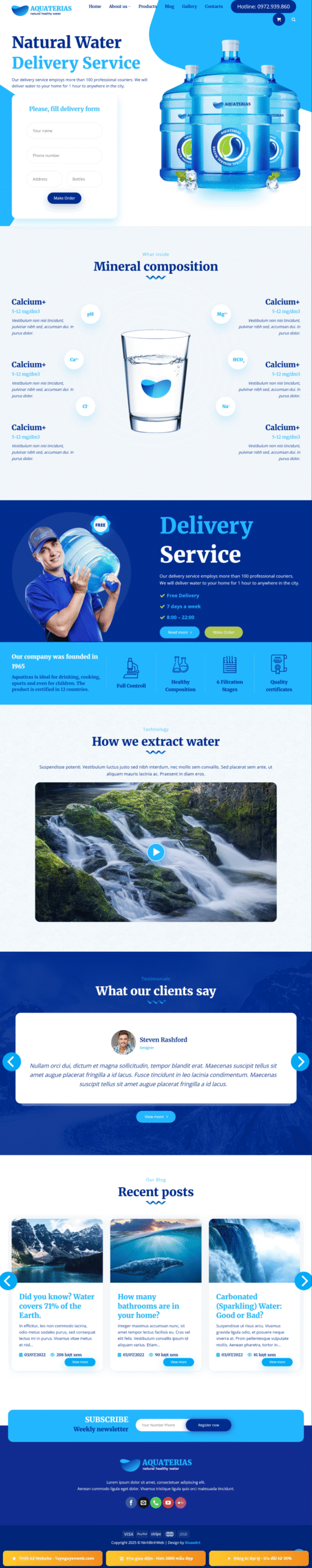 Mẫu giao diện website nước khoáng Aqua