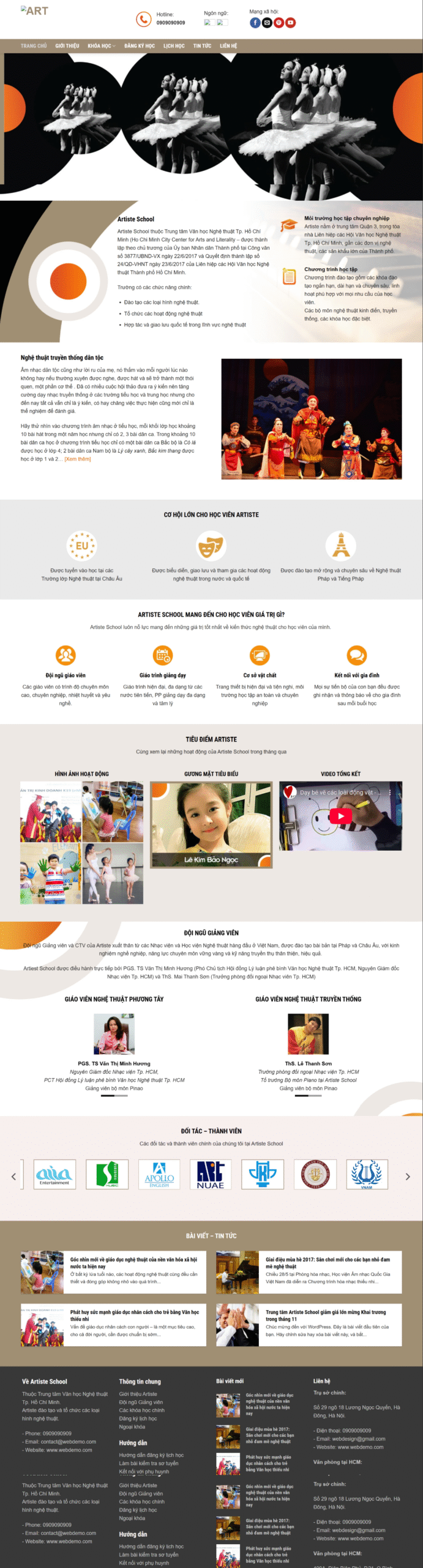 Mẫu giao diện website Artiste School
